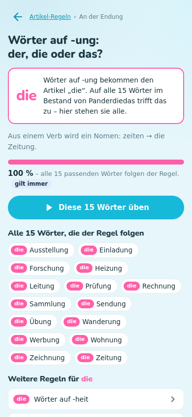 Artikel-Regeln mit Beispielen aus dem eigenen Wortbestand