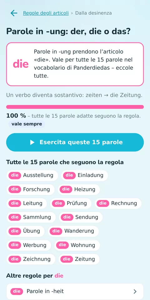 36 regole sugli articoli, verificate sulle tue parole: la regola delle parole in -ung