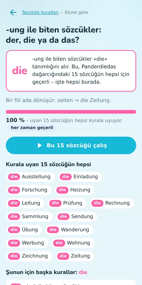 36 artikel kuralı, kendi sözcüklerinle doğrulandı: -ung ile biten sözcüklerin kuralı